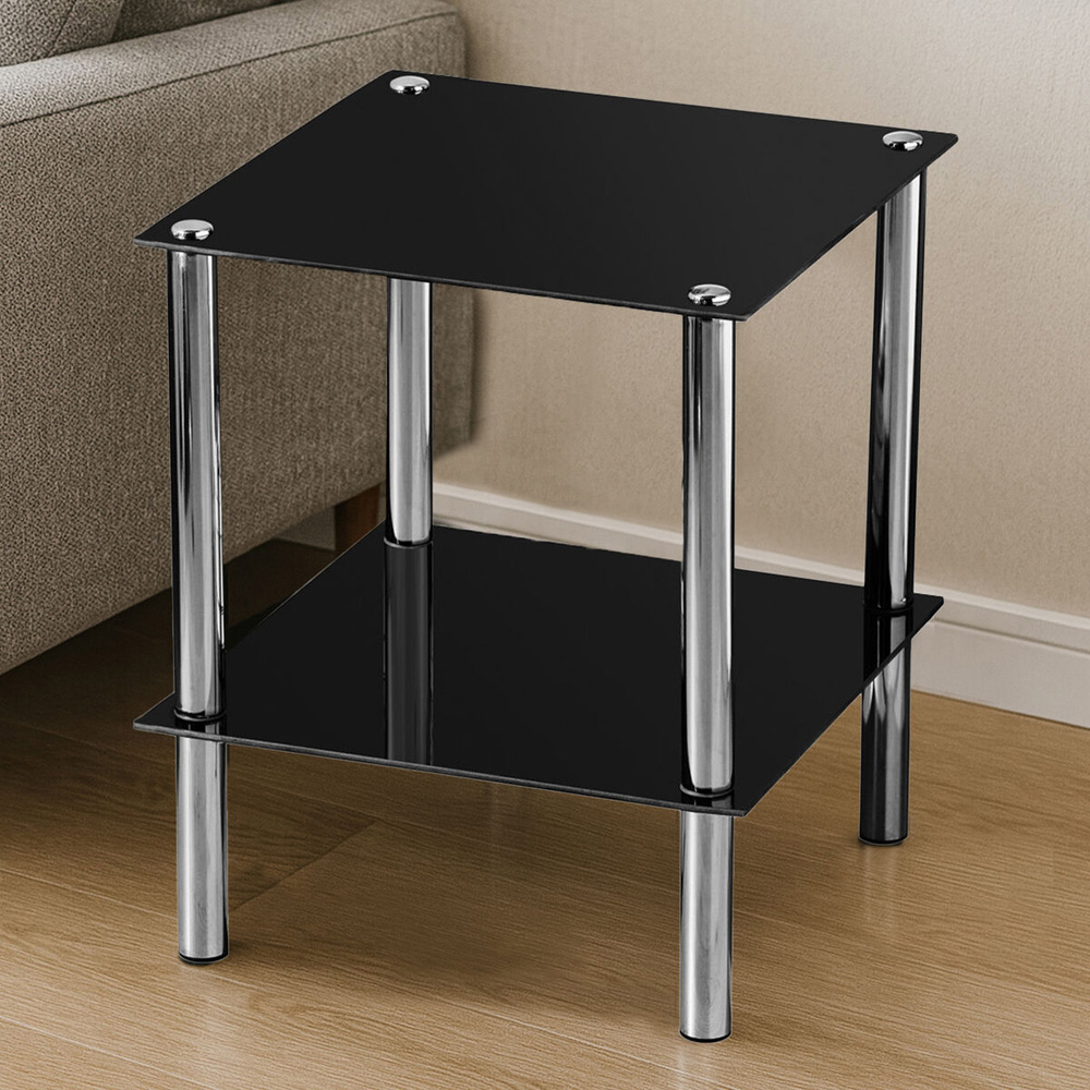 Premier Housewares Single Shelf Black Glass End Table Image 3