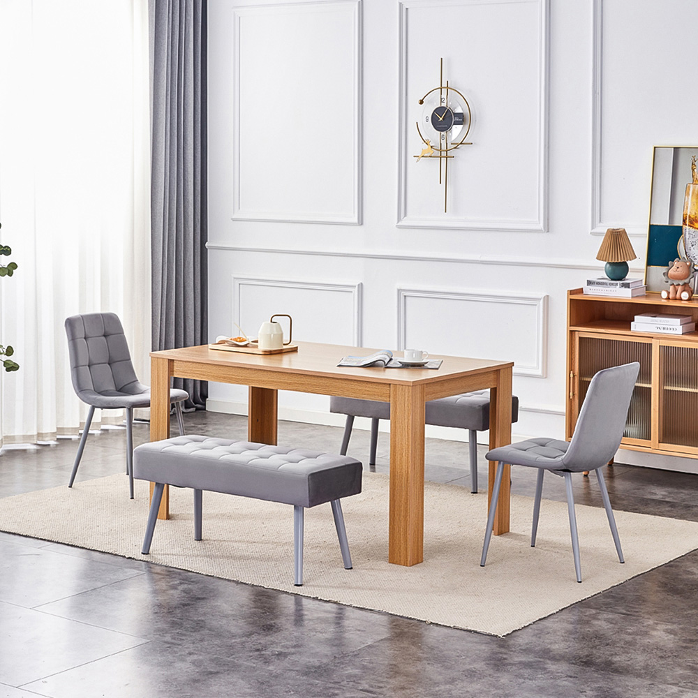 Kosy Koala 6 Seater Dining Set with Bench Oak Effect and Grey Velvet Image 3