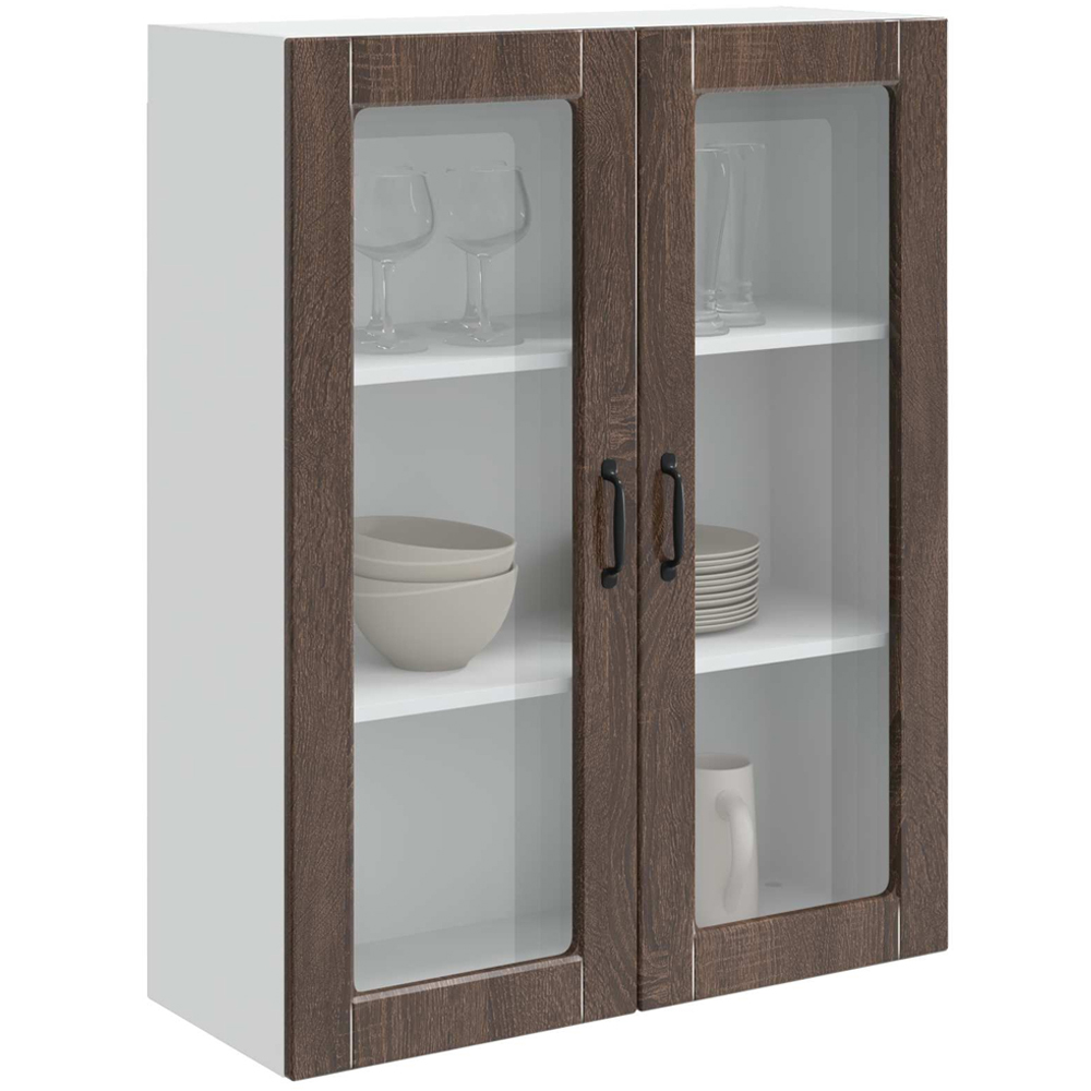 vidaXL 2 Glass Door Brown Oak Kitchen Wall Cabinet Image 3