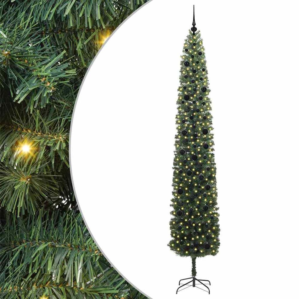 vidaXL Green Artificial Christmas Tree with LEDs Black Decoration Ornaments 9ft Image 2