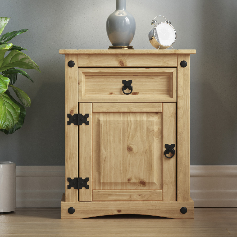 Vida Designs Corona Single Door Single Drawer Pine Bedside Cabinet Image 5