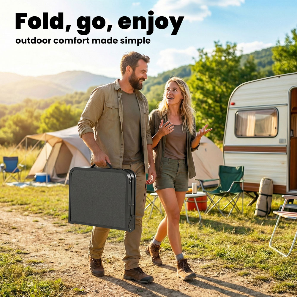Outsunny 2ft Black Foldable Camping Table with Storage Layer Image 4
