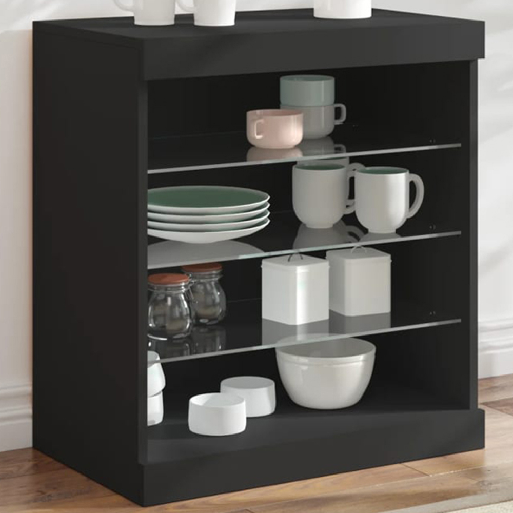 vidaXL 4 Glass Shelf Black LED Sideboard Image