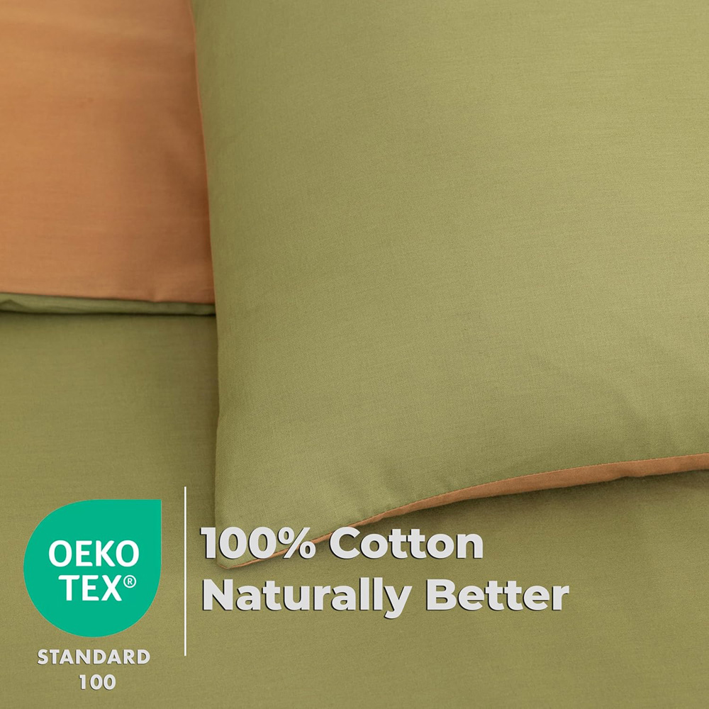 MHG Living Super King Size Olive Green Reversible Duvet Set Image 6