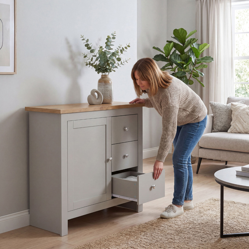 VIDA DESIGNS Arlington Single Door 3 Drawer Grey Sideboard Image 3