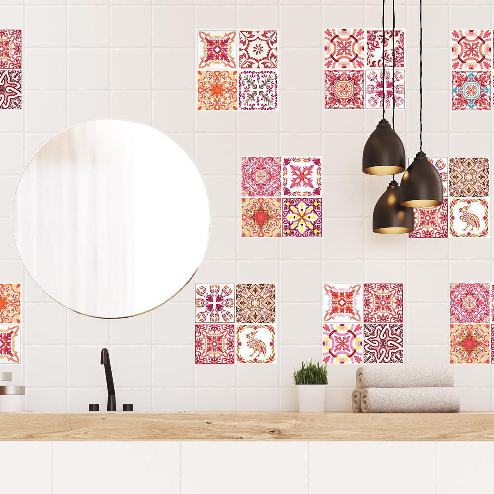 Walplus Moroccan Mosaic Rose Red Tile Sticker 12 Pack Image 4