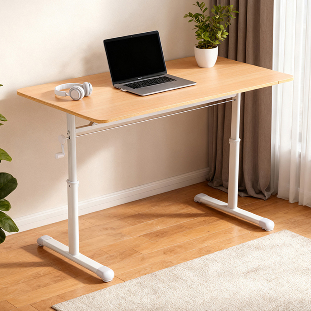 Living and Home Carbon Steel Frame Manual Height Adjustable Laptop Desk Natural and White Image 1