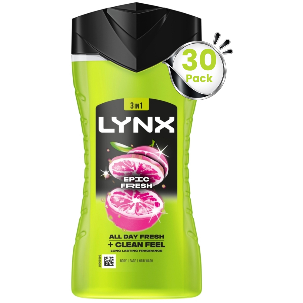 Lynx Epic Fresh Grapefruit and Tropical Pineapple Scent Shower Gel 225ml 30 Pack Image 1