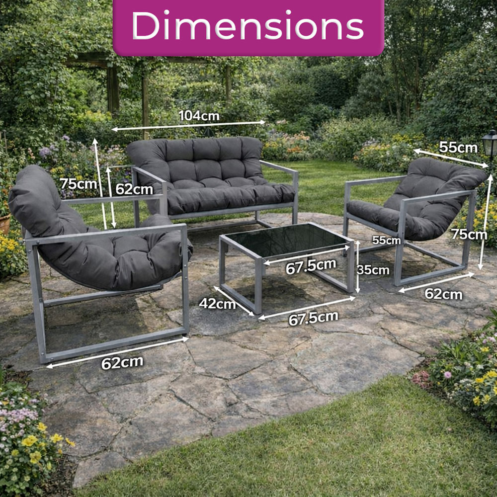 Neo Direct 4 Seater Grey Outdoor Patio Set with Cushions Image 7