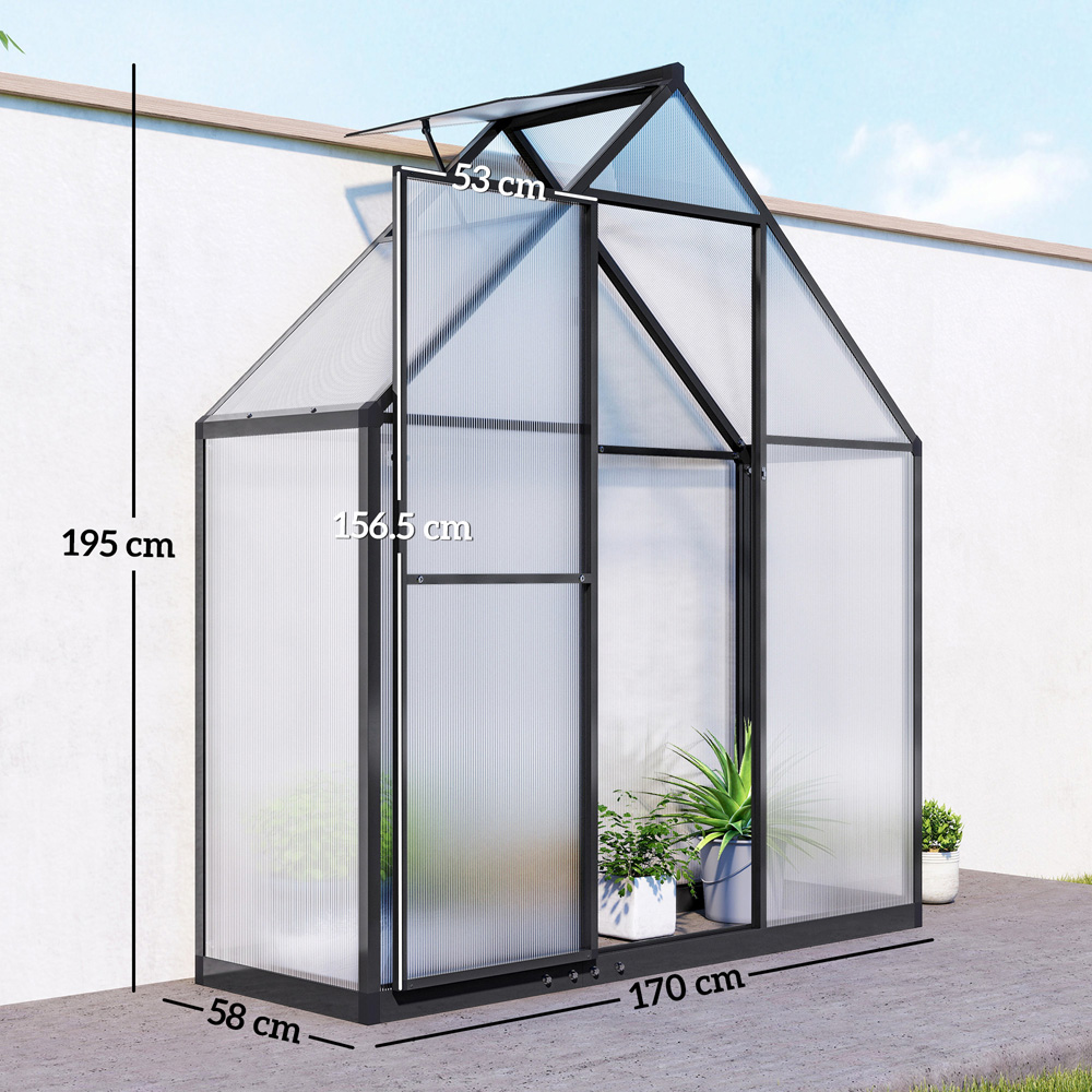 Outsunny Black Polycarbonate 5.5 x 2ft Walk-In Greenhouse with Swing Door Image 9
