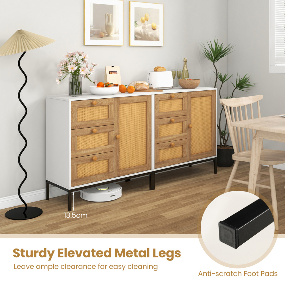 Costway Single Door 3 Drawer White Rattan Cabinet Image 7