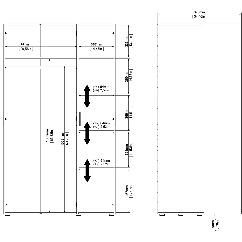 Florence 3 Door White Wardrobe Image 9