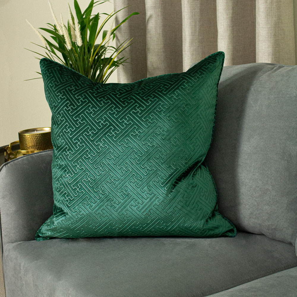 Paoletti Florence Emerald Embossed Velvet Cushion Image 2