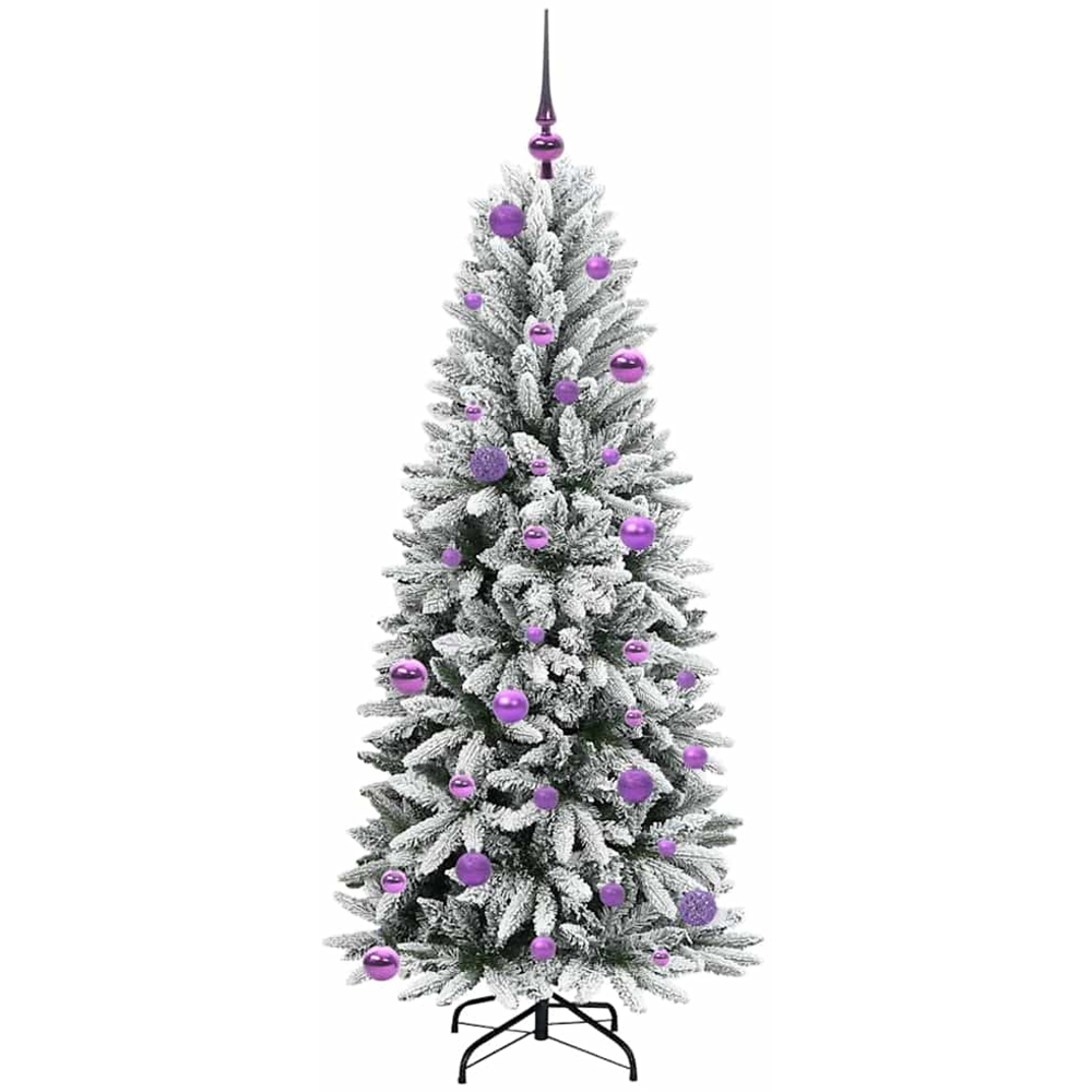 vidaXL Pre-Lit Lilac Baubles Artificial Snow Flocked Christmas Tree 5ft Image 4