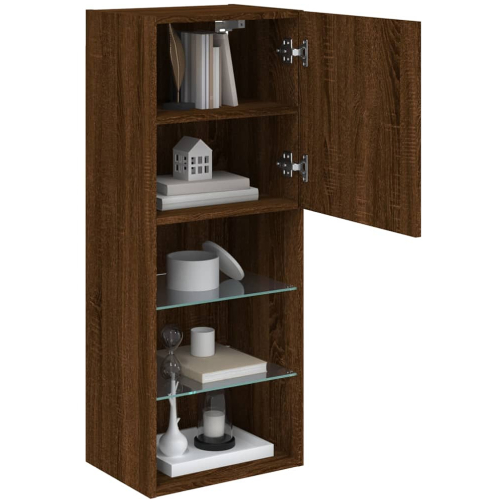 vidaXL Single Door 3 Shelf Brown Oak LED Wall Mounted TV Cabinet Image 6