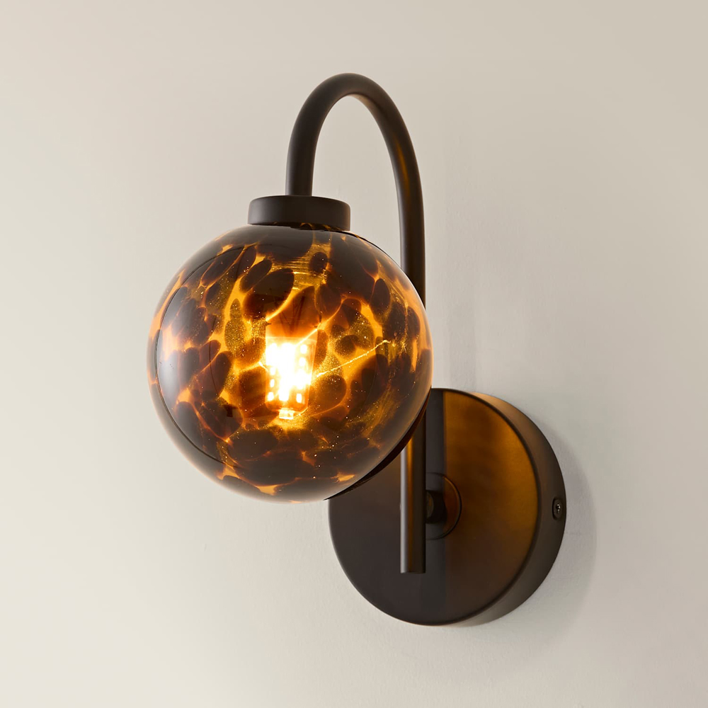 ValueLights Chiara Leopard Print Glass Globe Shade Matte Black LED Wall Light with Bulb Image 4