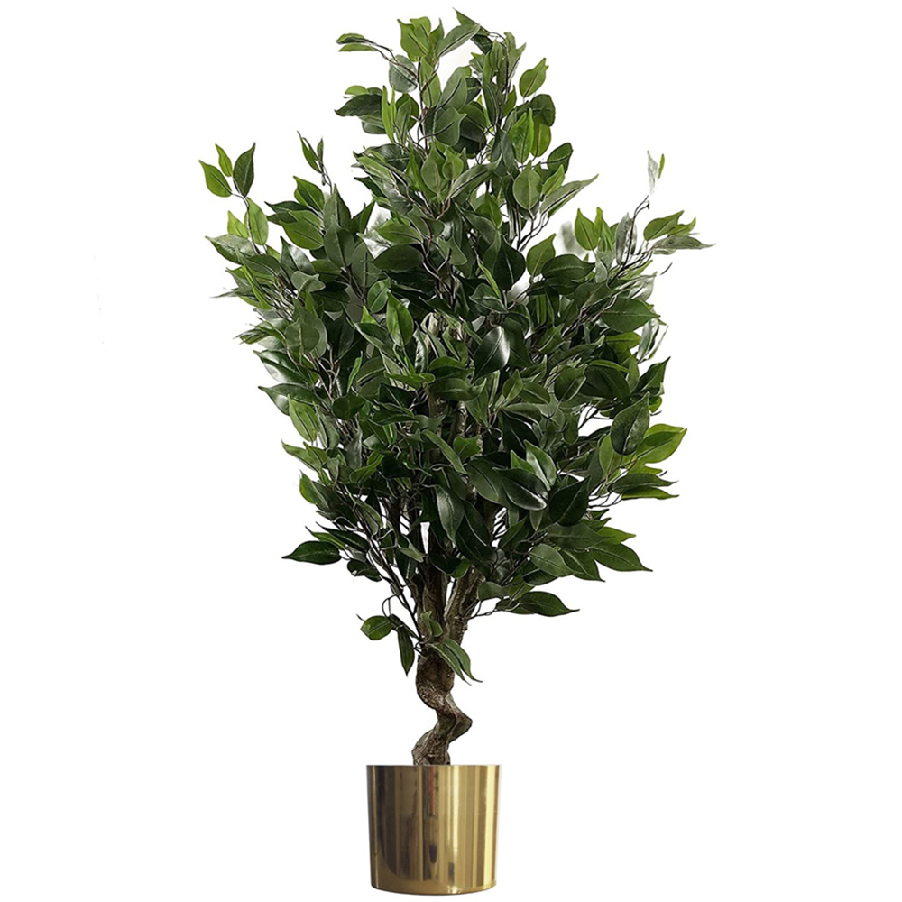 Leaf Evergreen Twist Ficus Artificial Plant in Gold Planter 110cm Image 1