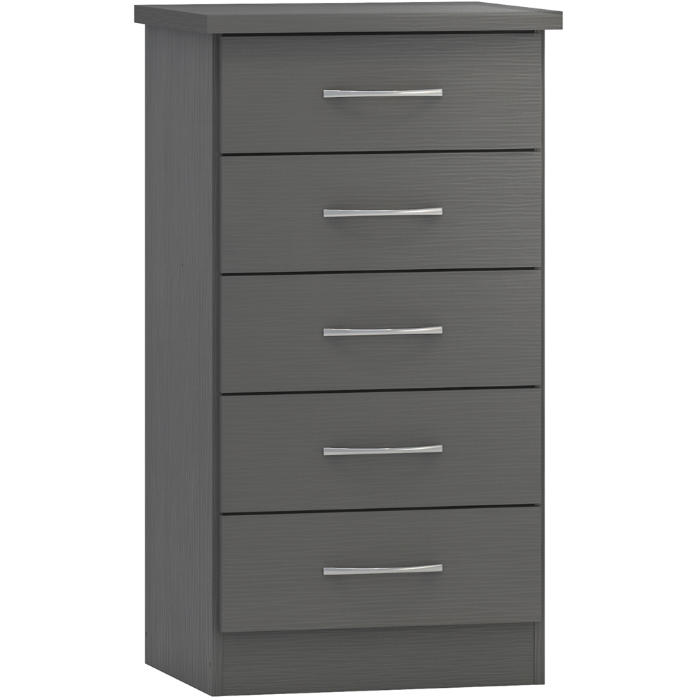 Seconique Nevada 5 Drawer 3D Effect Grey Narrow Chest of Drawers Image 2
