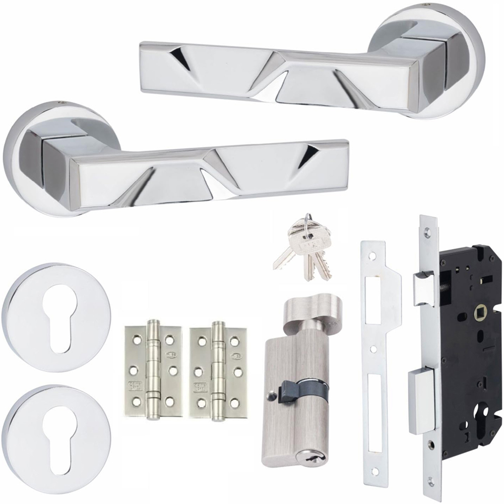 Golden Grace Polished Chrome Modern Nova Euro Lock Door Handle Set 70mm Image 1