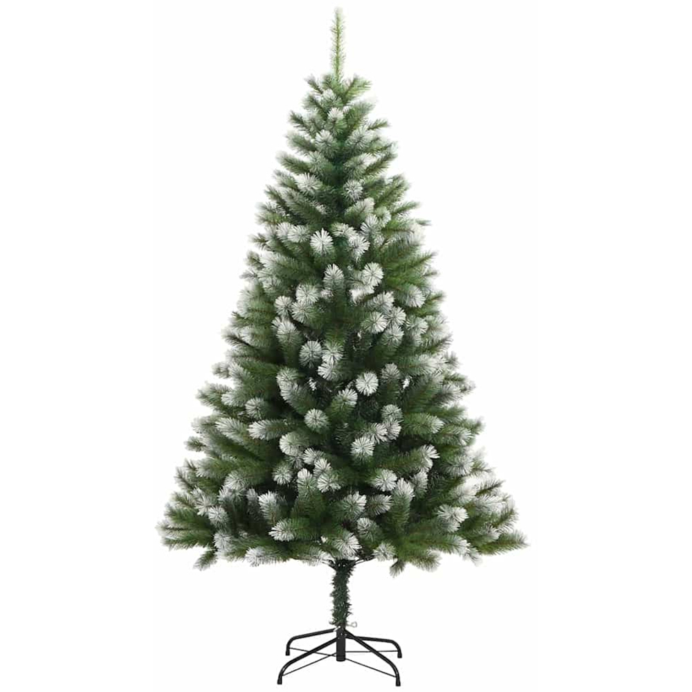 vidaXL Pre-Lit White Baubles Green Artificial Snow Tipped Hinged Christmas Tree 5ft Image 5