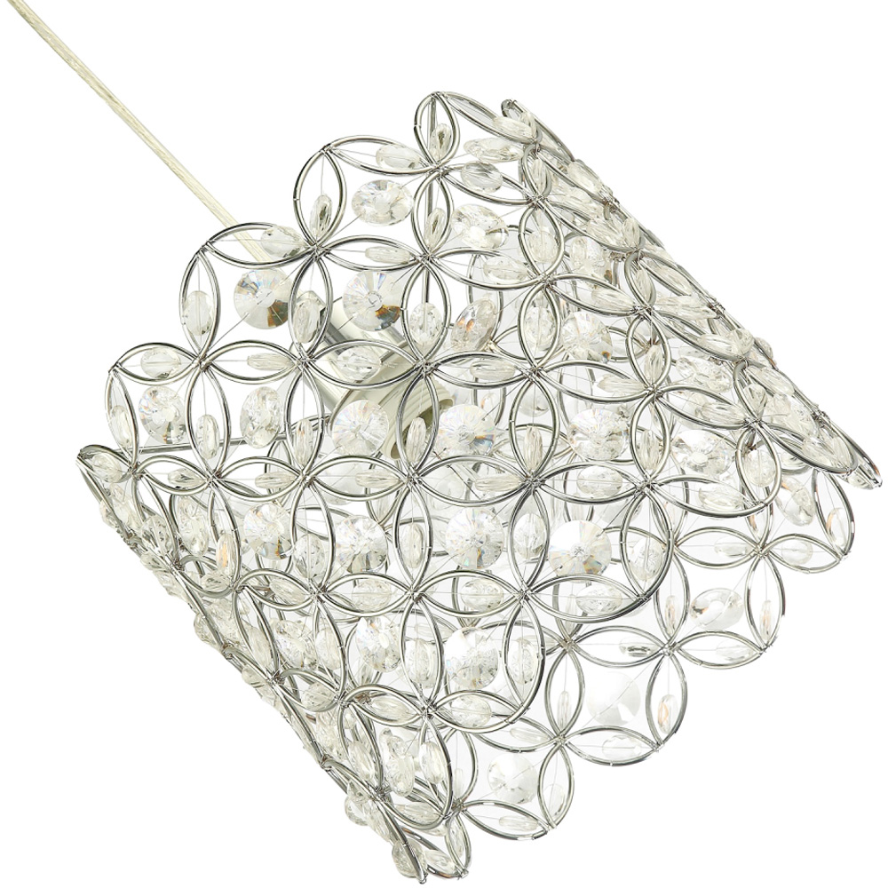 Happy Homewares Chrome Plated Drum Pendant Light Shade with Acrylic Bead Image 4