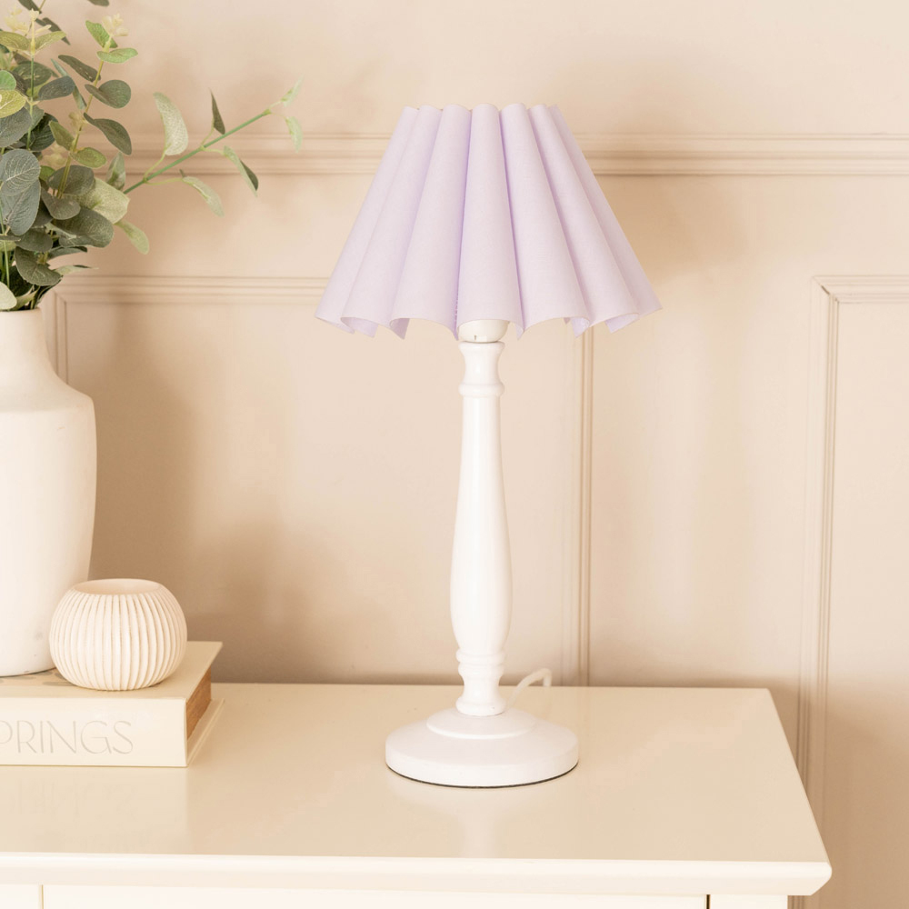 ValueLights Victoria Lilac Scallop Shade White Wood Candlestick Stem LED Table Lamp Image 3