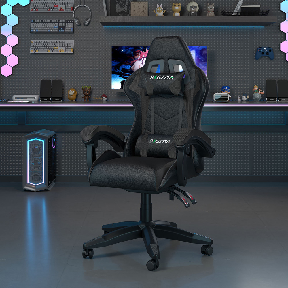 Rattrix Black PU Leather Reclining High Back Gaming Chair with Headrest and Lumbar Support Image 3