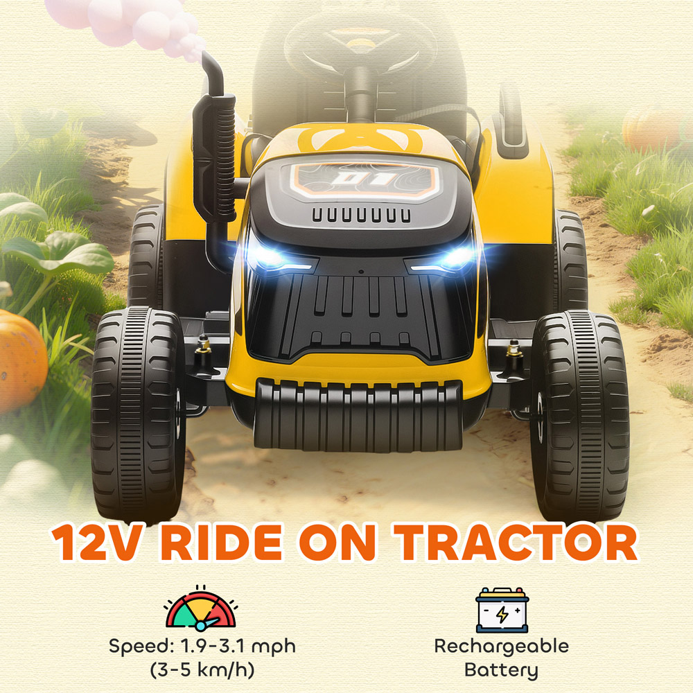 Tommy Toys Yellow Electric Ride on Tractor and Trailer 12V Image 4