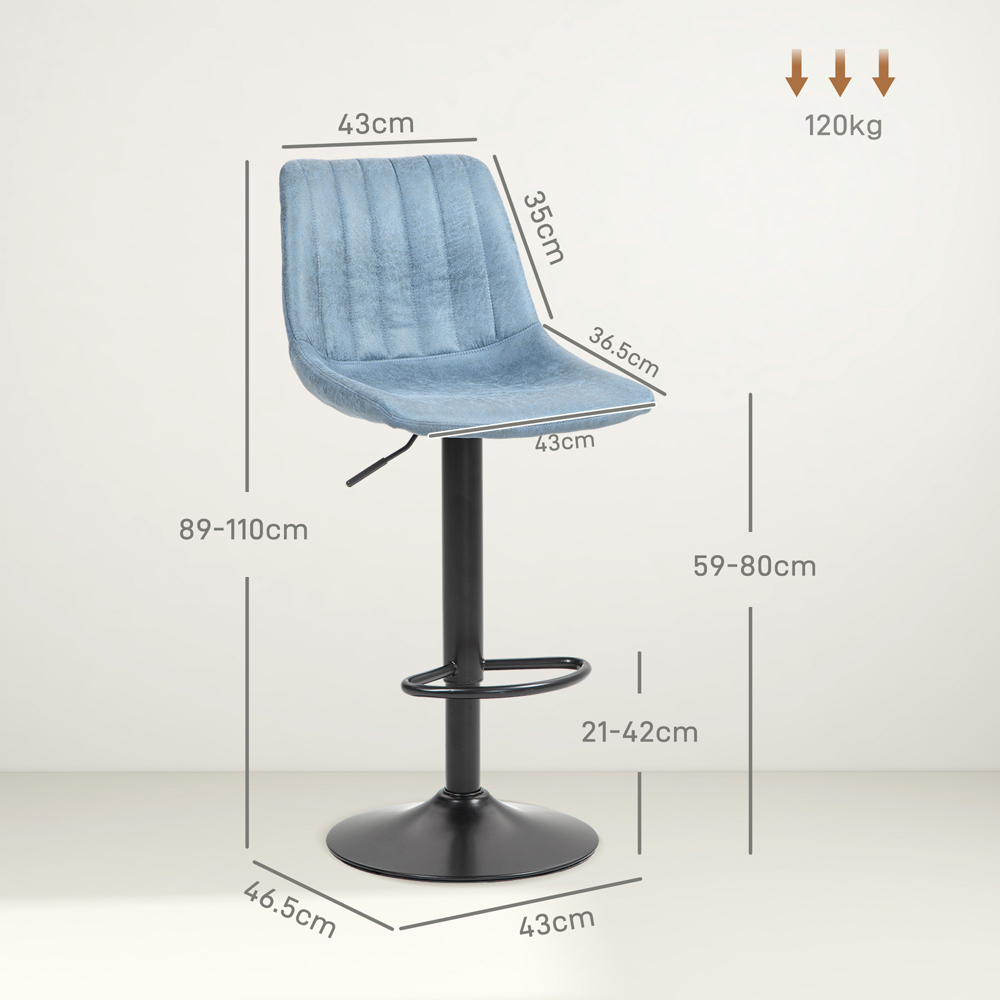 Portland Set of 2 Blue Microfibre Retro Tub Bar Stool Image 9