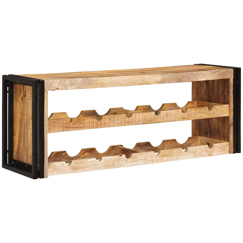 vidaXL 12 Bottle Brown Solid Rough Mango Wood Wall Mounted Wine Rack Image 3