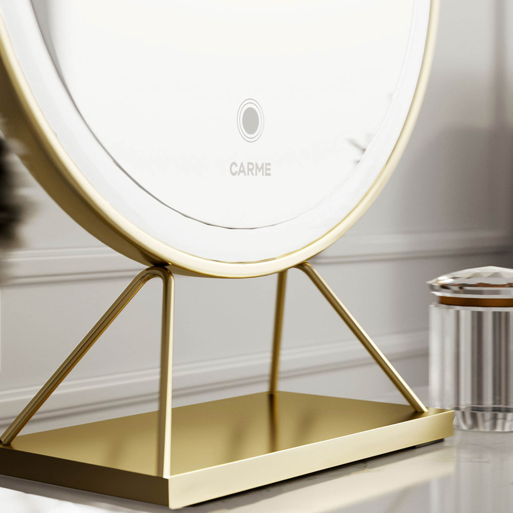 CARME Home Miami Deco Single Drawer Cream Velvet Dressing Table Set with LED Mirror Image 3