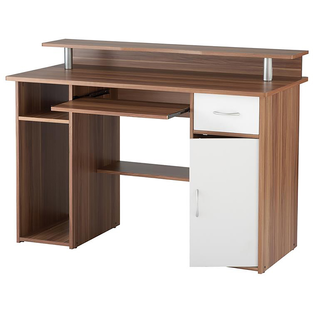Alphason Albany Single Door Single Drawer Office Desk Walnut and White Image 2