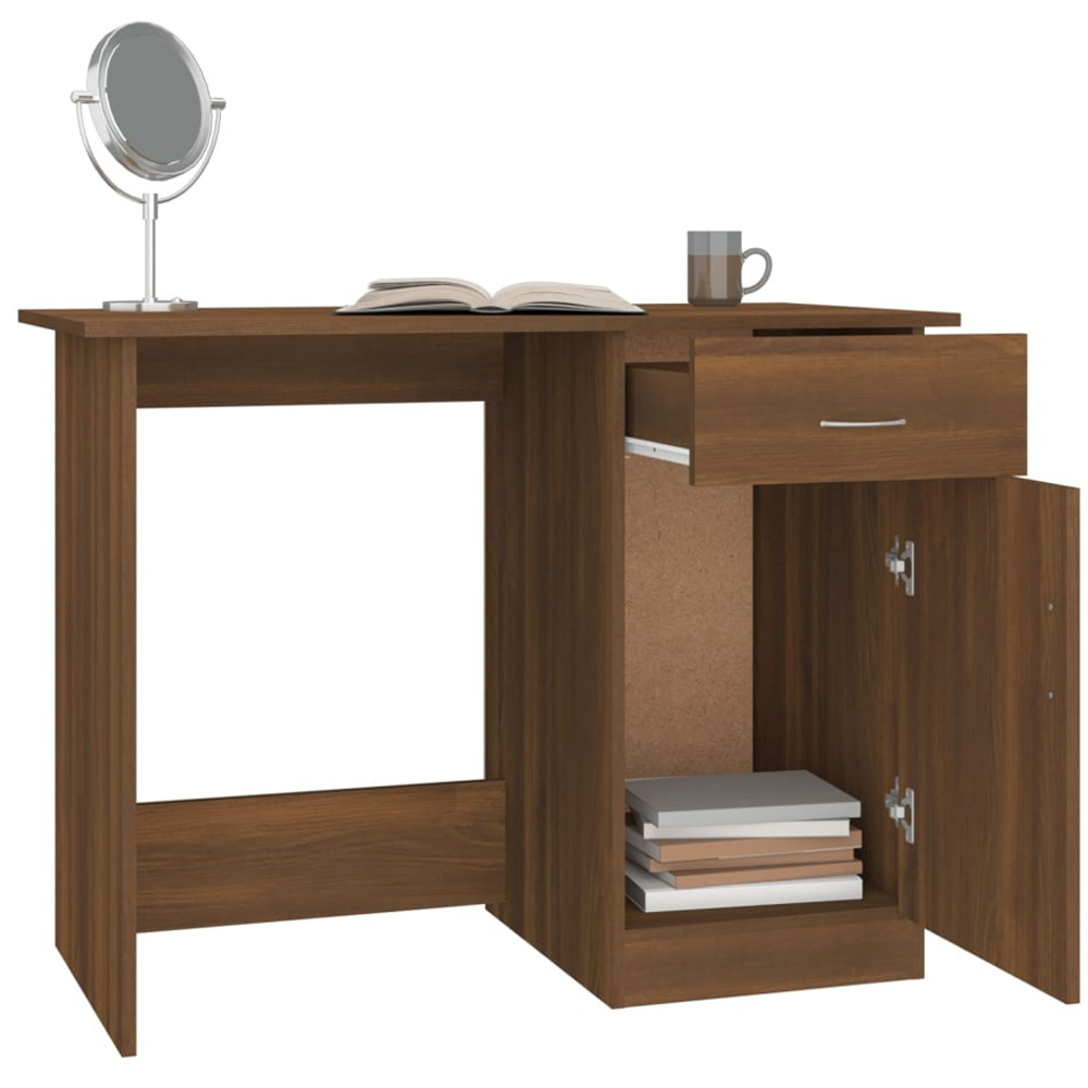 vidaXL Single Door Single Drawer Computer Desk Brown Oak Image 4