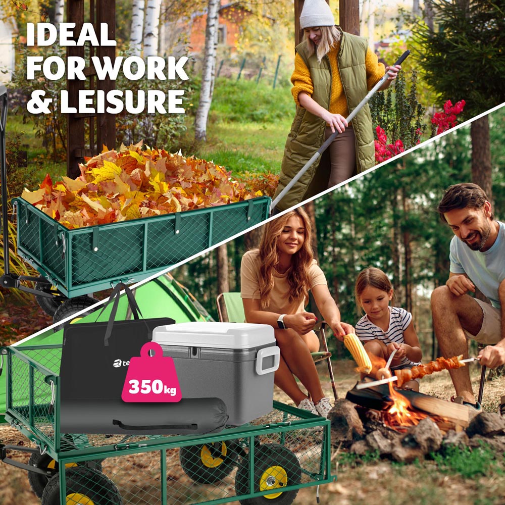 tectake Foldable Side Walls Steering Axle Garden Trolley with 350kg Load Capacity Image 3