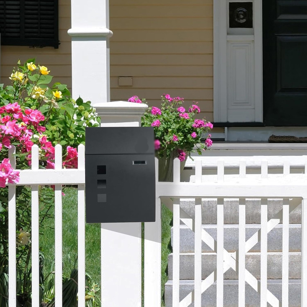 ATEK Black Steel Large Wall-Mounted Lockable Letterbox with 2 Keys Image 2