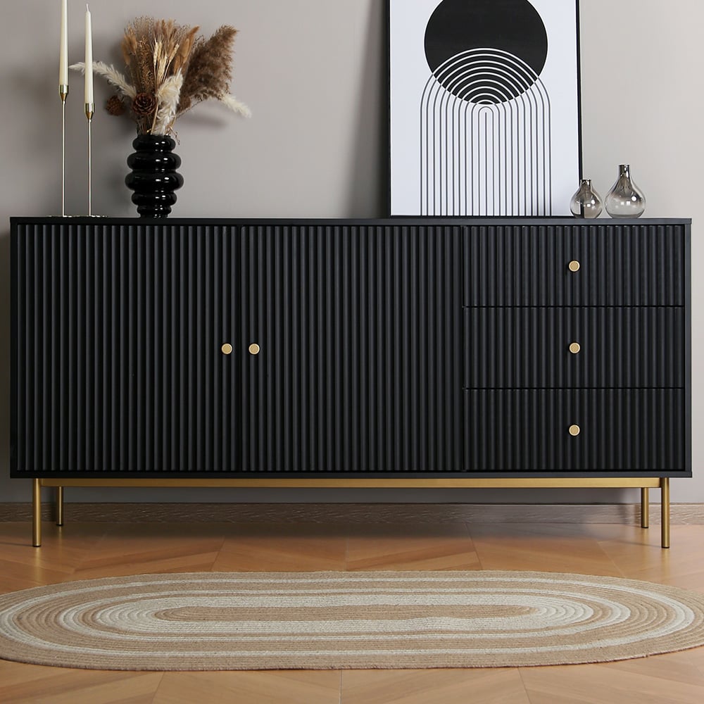 Devon 2 Door 3 Drawer Black Sideboard Image 1