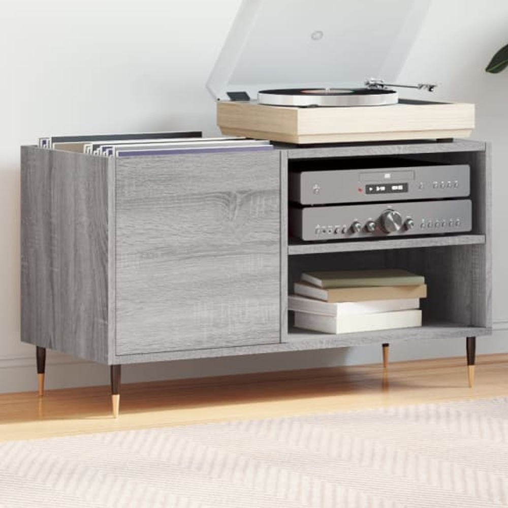 vidaXL 2 Shelf Grey Sonoma Record Cabinet Image 1