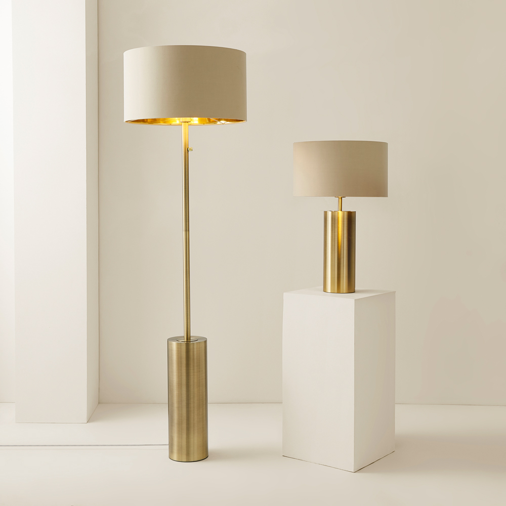 ValueLights Lexy Reni Beige Shade Antique Brass LED Floor Lamp Image 7