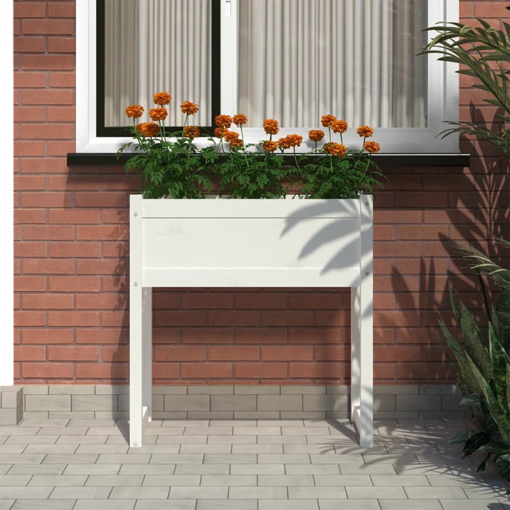vidaXL White Solid Pine Wood Garden Planter 81 x 78 x 78cm Image 2