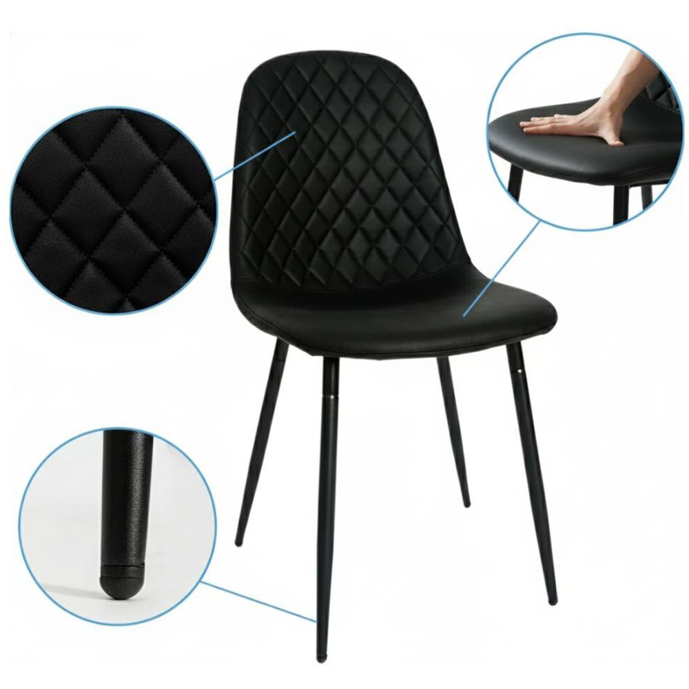 Portland 4 Seater Gem Pattern Faux Leather Wooden Tabletop Dining Set Black Image 7