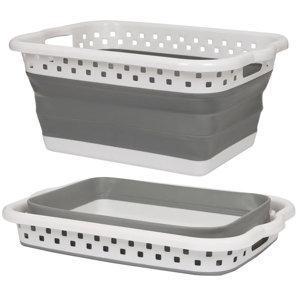 Harbour Housewares White and Grey Collapsible Laundry Basket 42L Image 3
