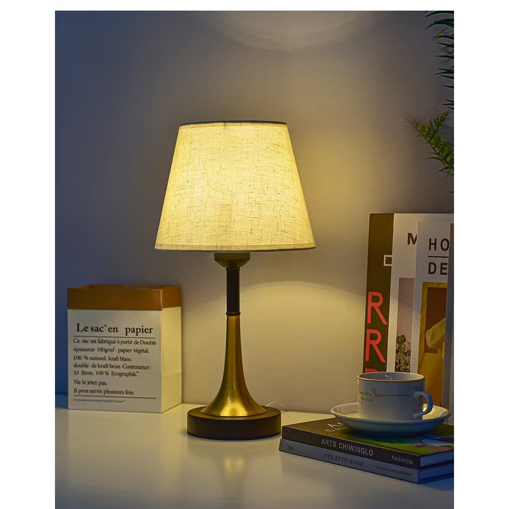 Avilo Linen Effect Shade Mellow Antique Brass Base USB Powered Table Lamp Image 6