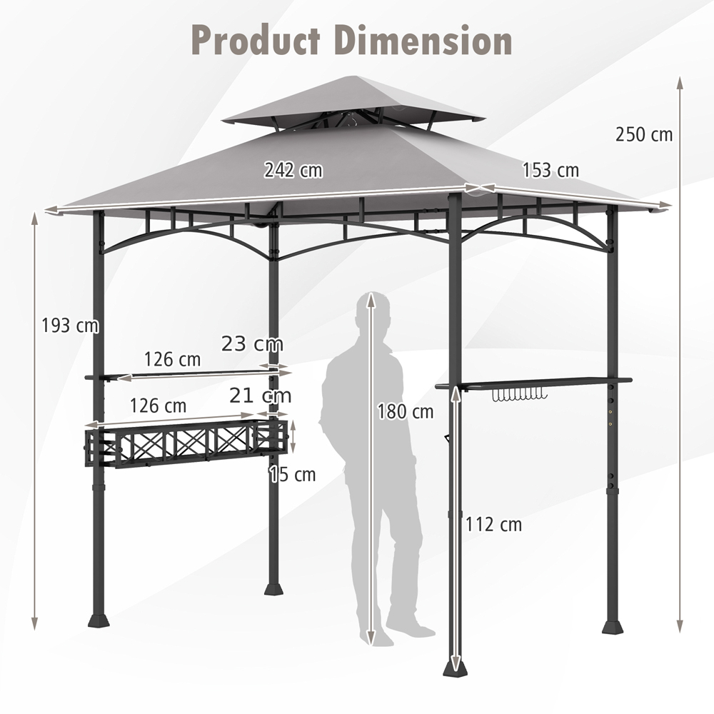 Costway 2.4 x 1.5m Grey 2 Tier Outdoor Grill Gazebo Image 9