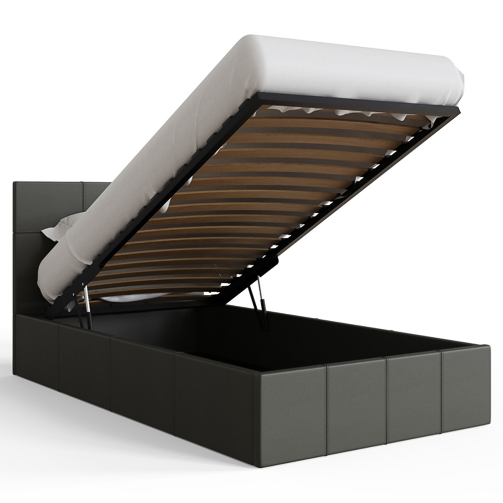 GFW Single Grey Faux Leather End Lift Ottoman Bed with Memory Pocket Spring Mattress Image 4