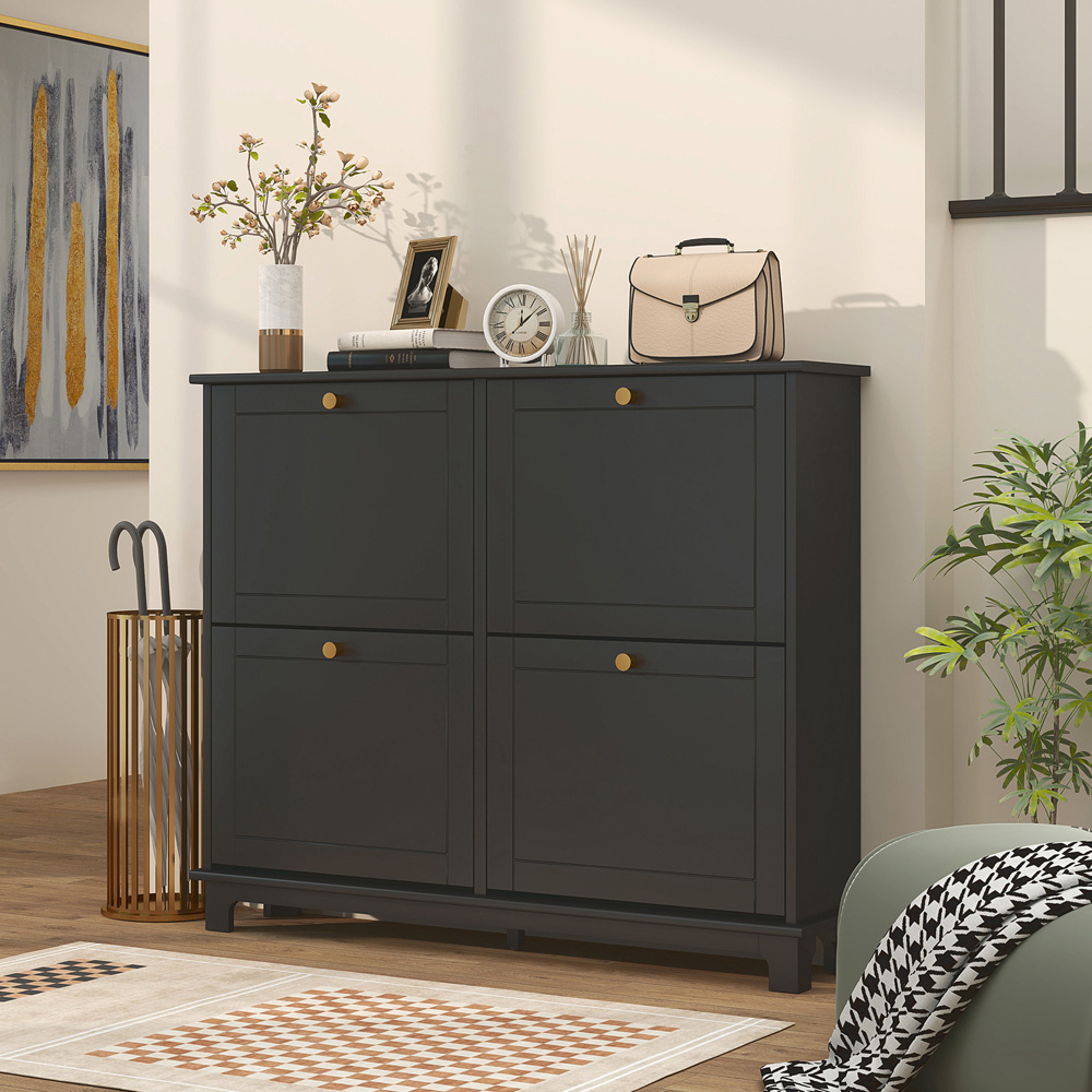 HOMCOM 4 Flip Down Drawer Black Narrow Shoe Cabinet Image 5