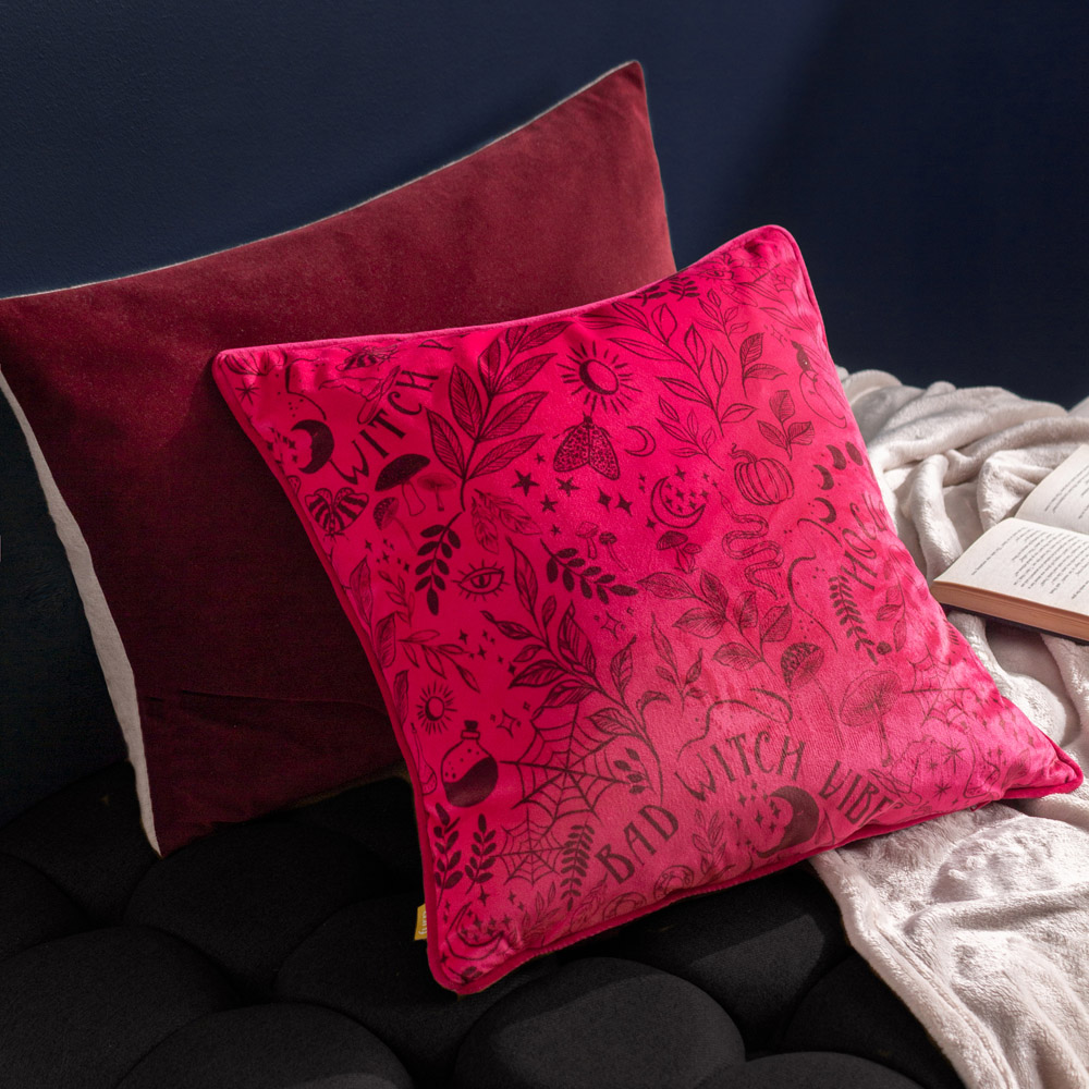 furn. Purple Witch Please Velvet Touch Piped Cushion Image 5