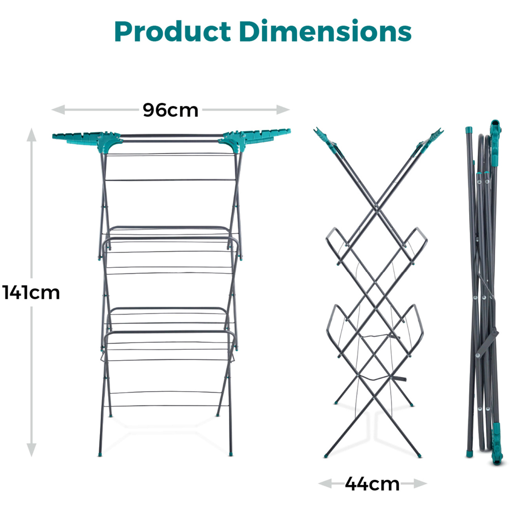 Tower 3-Tier Concertina Clothes Airer with Fold Out Wings 18m Image 7
