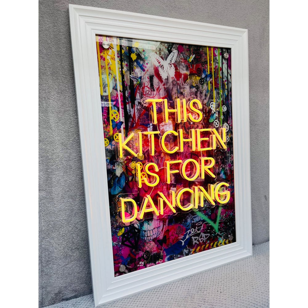 Splashbax This Kitchen is for Dancing White Premium Gallery Frame LED Neon Wall Art Image 4