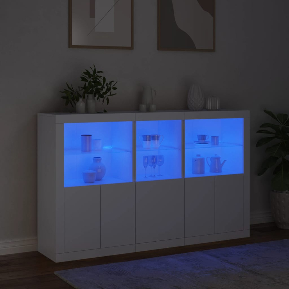 vidaXL 4 Door 3 Shelf White LED Sideboard Image 9