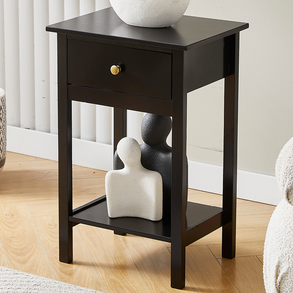 Brooklyn Arlo Single Drawer Single Shelf Black Solid Wooden Bedside Table Image 1
